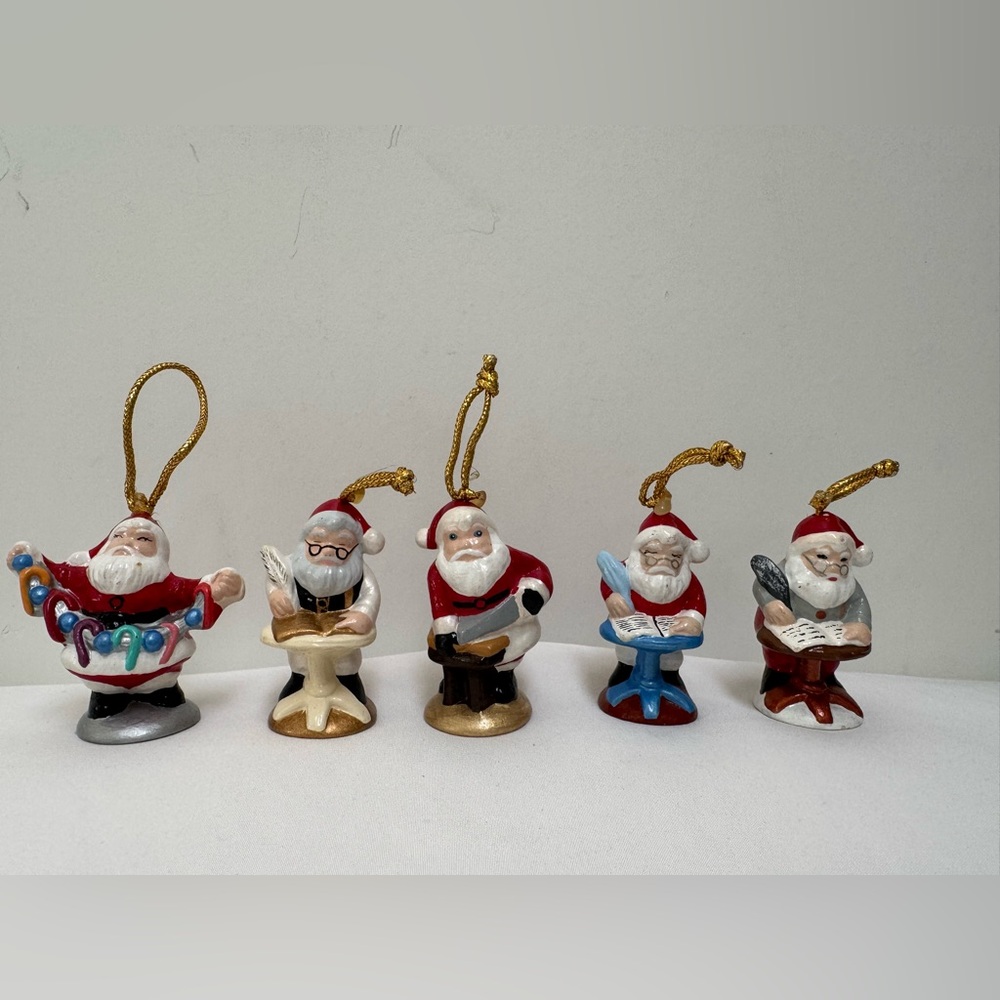 Vintage Set 5 pcs Schmid Santa Claus Figurines, Tree Ornaments.